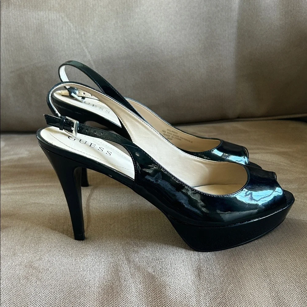 Guess Glossy Black Slingback Heels - Picture 2 of 3